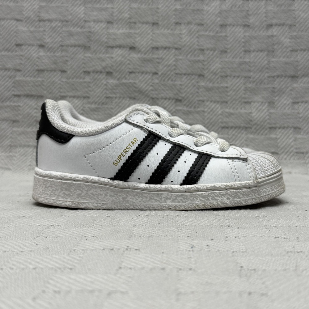 Adidas Superstar Shoes Youth‎ Size 7K White Black Leather Sneakers FU7717